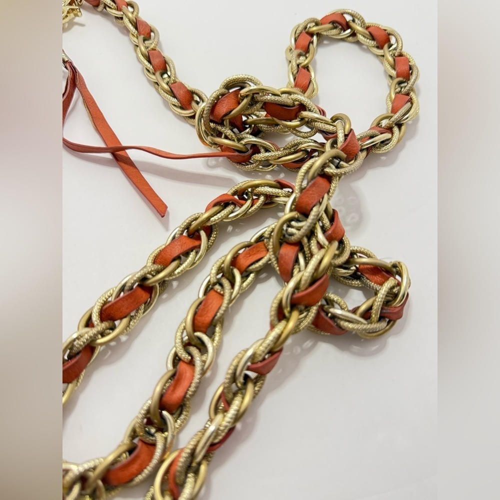 Elliott Lucca Woven Leather Chain Crossbody Bag Orange Gold - Picture 6 of 9
